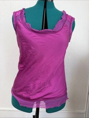 Saltaire Size 4 Silk/Cotton Blend Sleeveless Raw-Edge Tank Top - Magenta